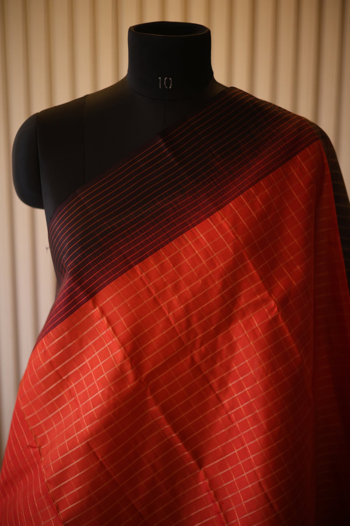 Vintage Kanjeevaram Silk Saree with Orange & Deep Coffee Brown Border