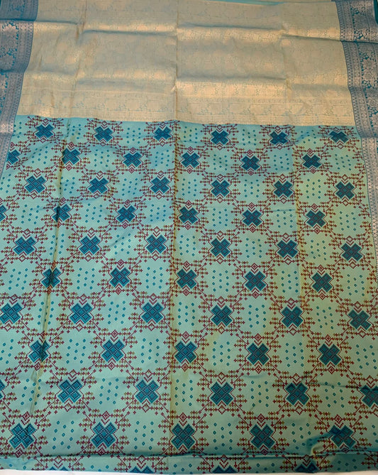 Sea Green Patola Silk Saree with Zari Border