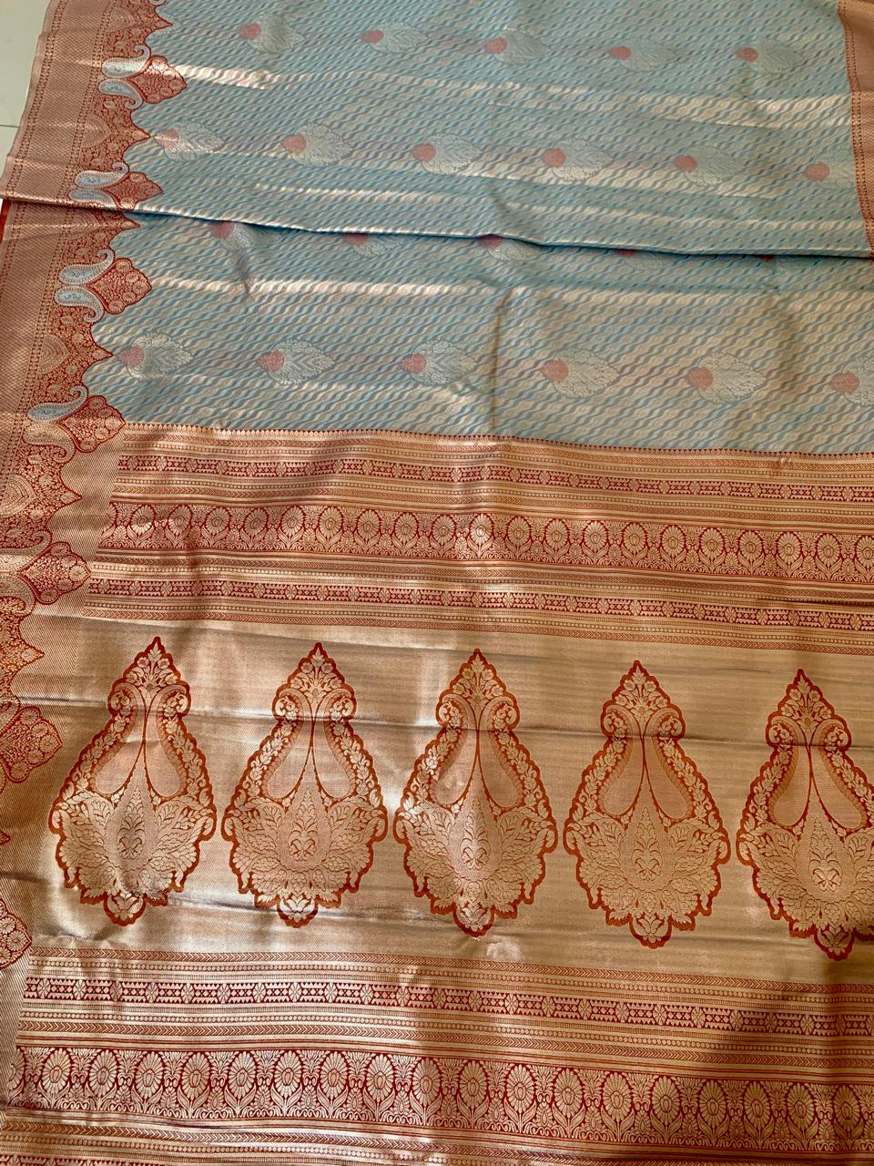 Zari Brocade Silk Saree with Red Border & Pallu