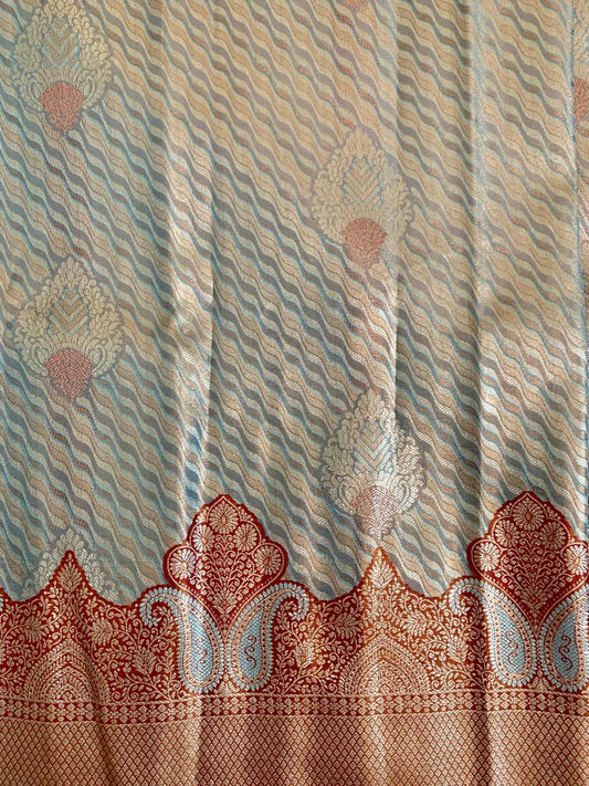 Zari Brocade Silk Saree with Red Border & Pallu