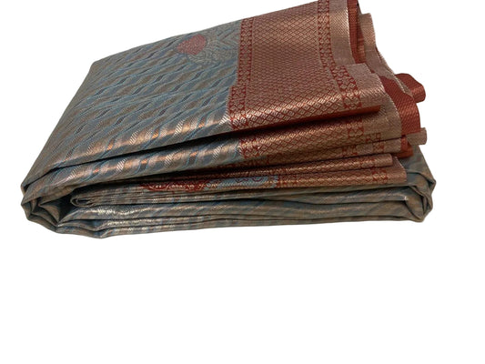 Zari Brocade Silk Saree with Red Border & Pallu