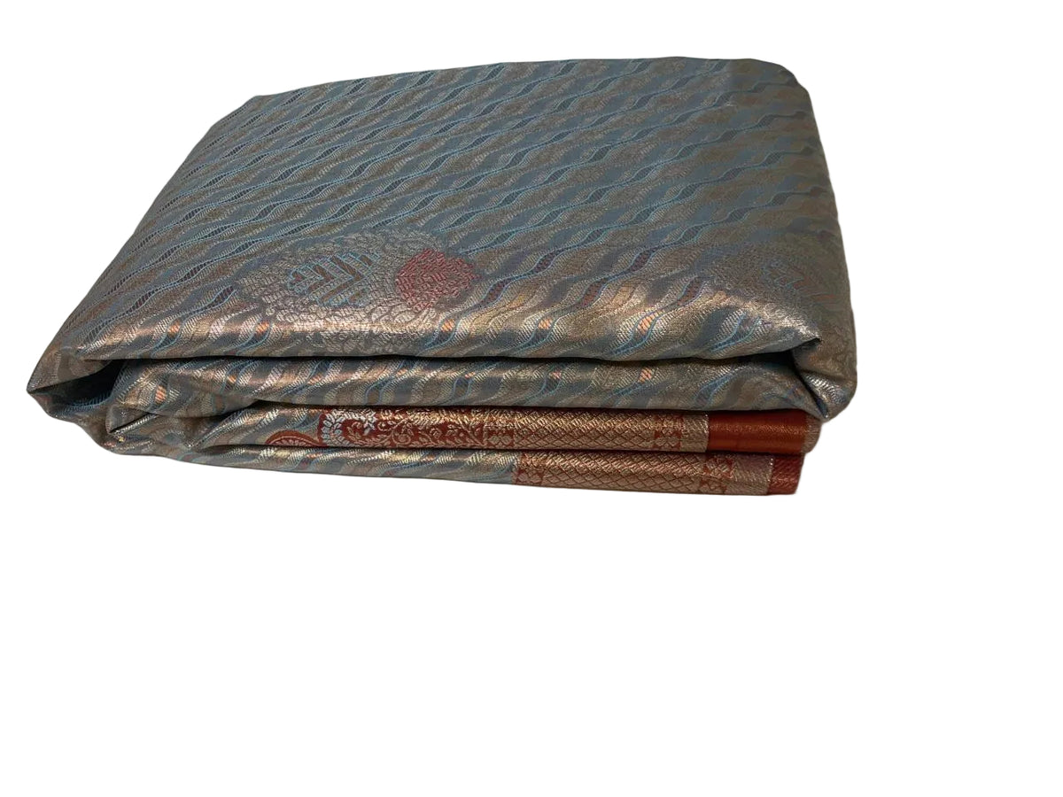 Zari Brocade Silk Saree with Red Border & Pallu