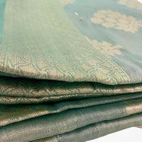 Aqua Blue Semi Banaras Saree - GET ESSENTIAL