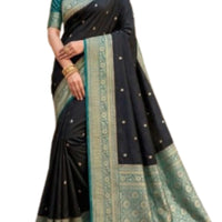 Black & Teal Soft Banarasi Silk Saree - GET ESSENTIAL