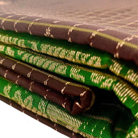 Brown and Green Kanjeevaram Silk Saree with Gold Zari Checks - GET ESSENTIAL