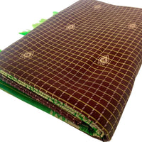 Brown and Green Kanjeevaram Silk Saree with Gold Zari Checks - GET ESSENTIAL