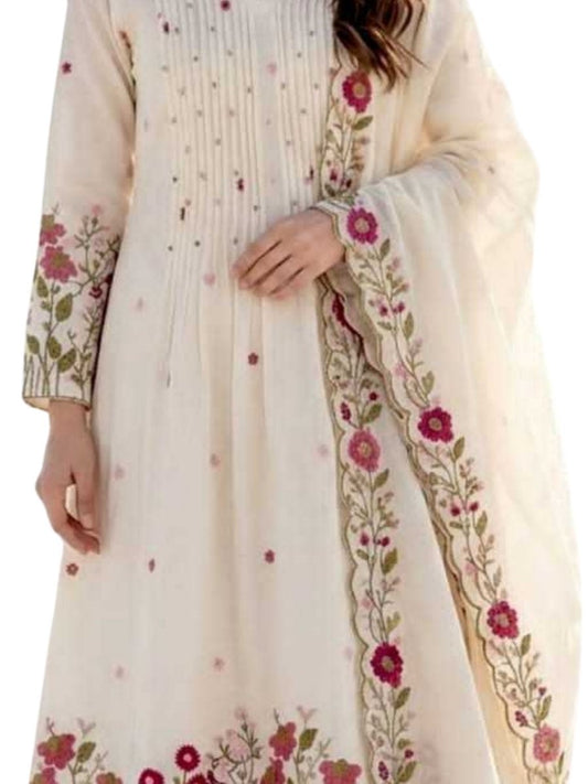 CHANDERI SILK EMBROIDERED KURTI SET