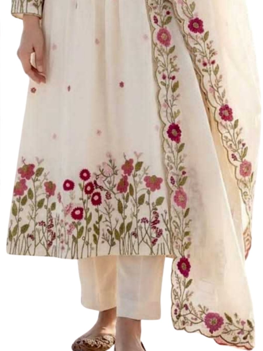 CHANDERI SILK EMBROIDERED KURTI SET