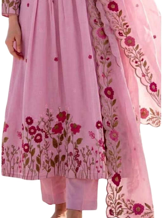 CHANDERI SILK EMBROIDERED KURTI SET