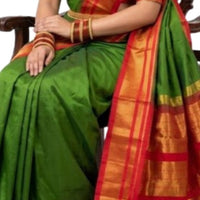 Classic Emerald Green & Red Gadwal Silk Saree with Gold Zari - GET ESSENTIAL