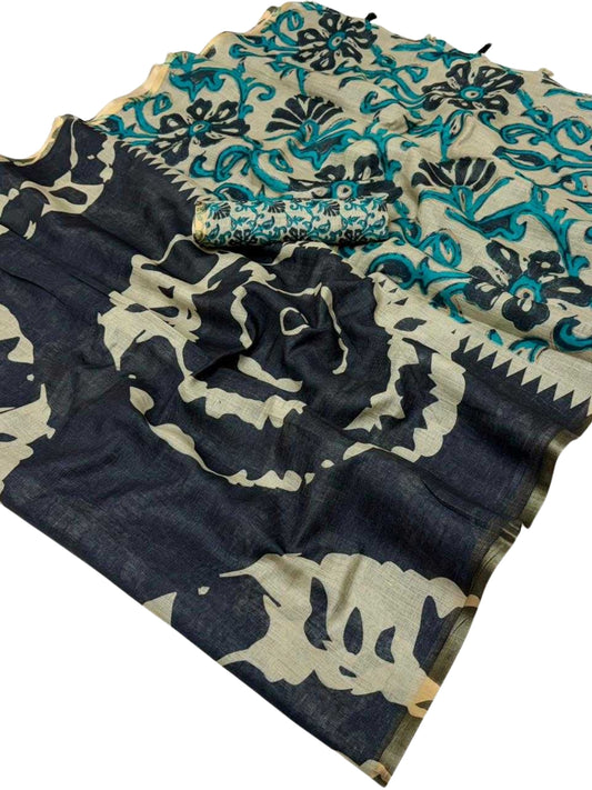 Shibori Kalamkari Linen Saree