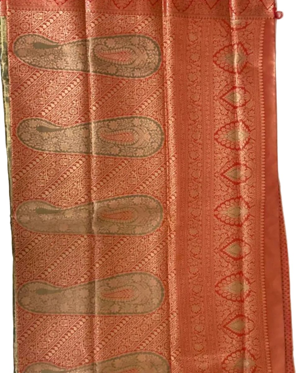 Olive Green and Red Kanjeevaram Silk Saree - GET ESSENTIAL