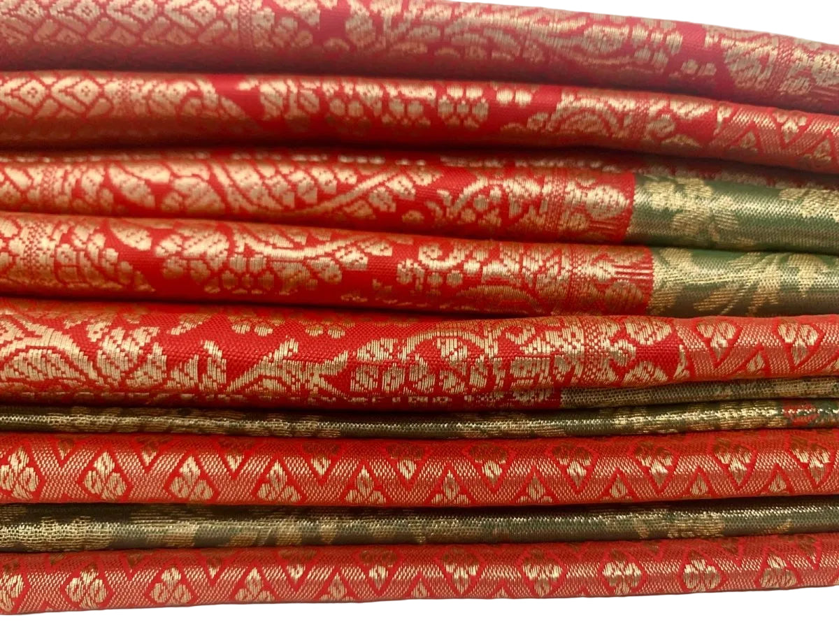 Olive Green and Red Kanjeevaram Silk Saree - GET ESSENTIAL