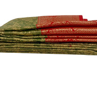 Olive Green and Red Kanjeevaram Silk Saree - GET ESSENTIAL