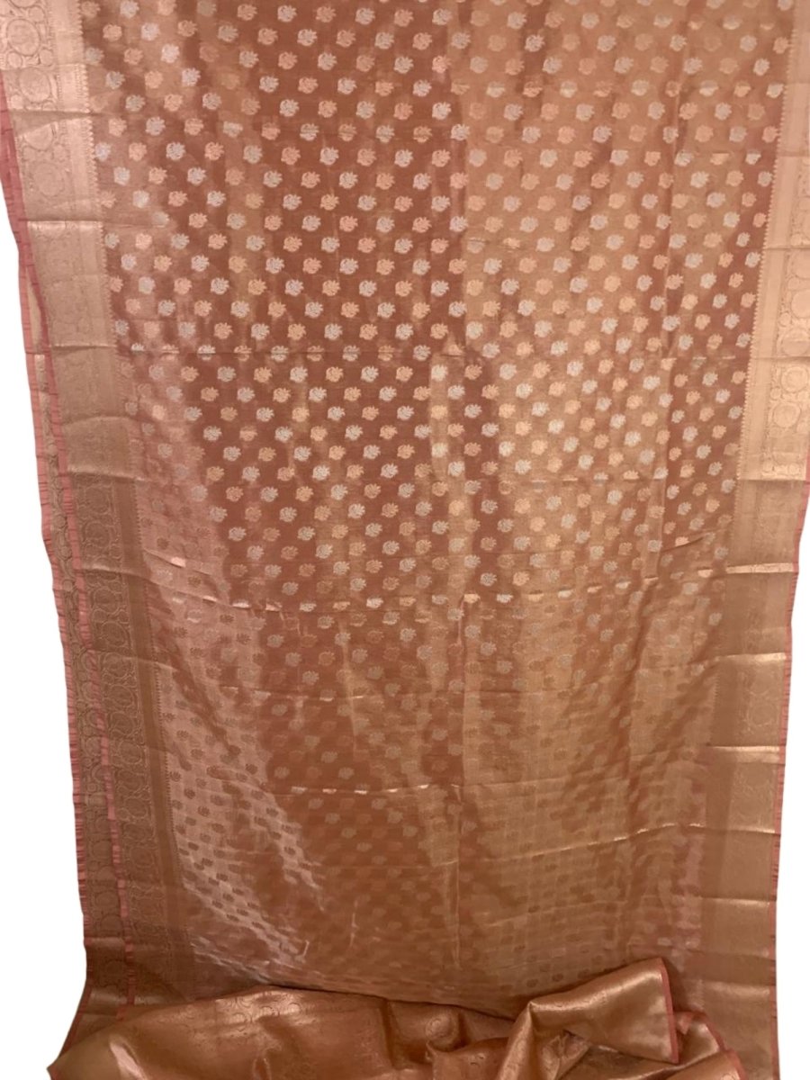 Peach Brown Tissue Silk Saree - GET ESSENTIAL