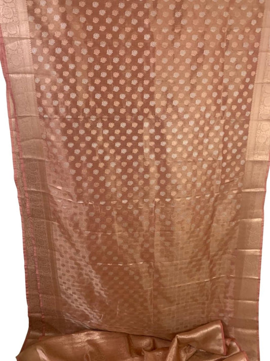 Peach Brown Tissue Silk Saree - GET ESSENTIAL