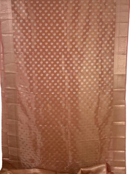 Peach Brown Tissue Silk Saree - GET ESSENTIAL