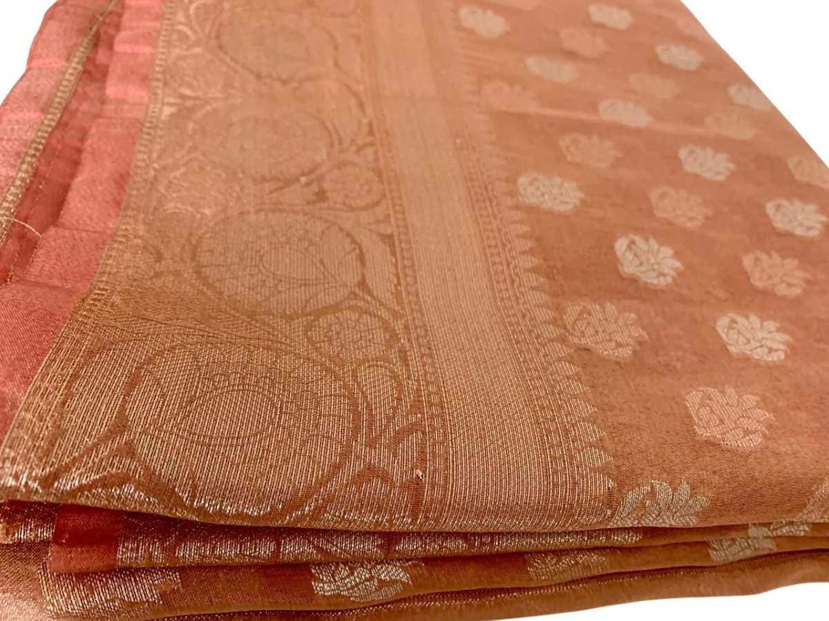 Peach Brown Tissue Silk Saree - GET ESSENTIAL
