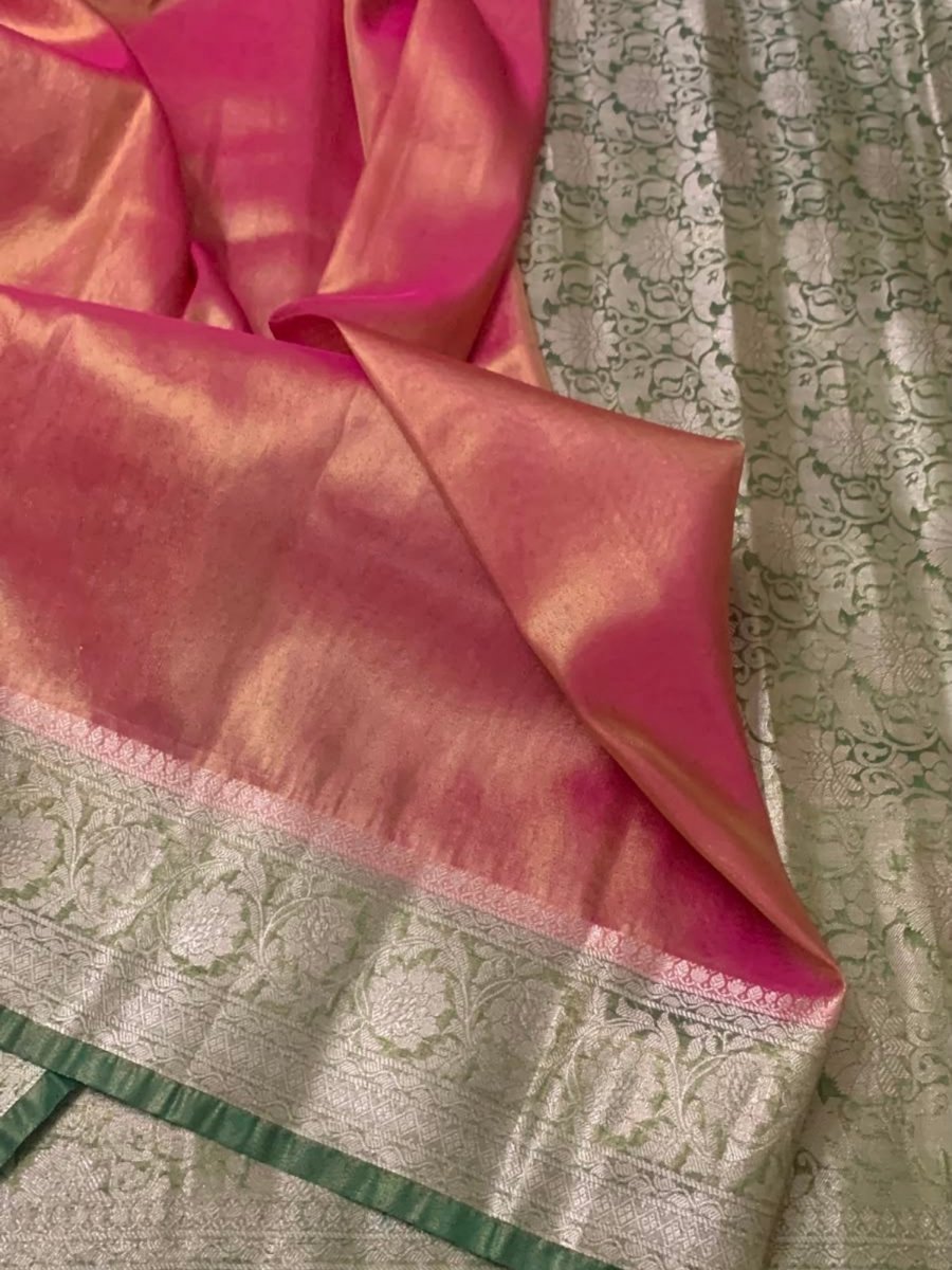 Pink and Green Kanjeevaram Tissue Saree - GET ESSENTIAL