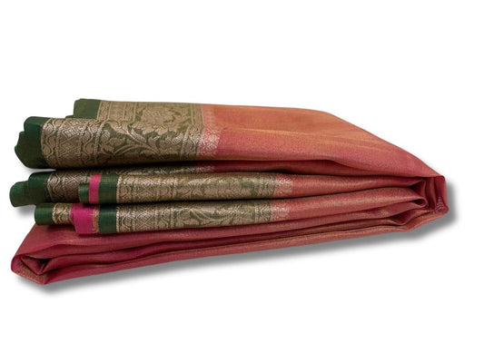 Pink and Green Kanjeevaram Tissue Saree - GET ESSENTIAL