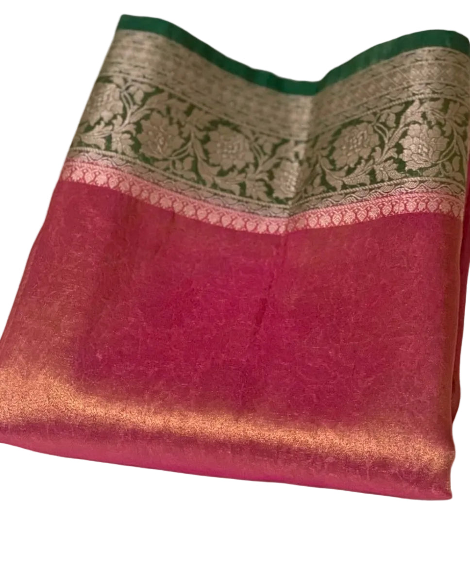 Pink and Green Kanjeevaram Tissue Saree - GET ESSENTIAL