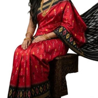 Red and Black Ikat Silk Saree - GET ESSENTIAL