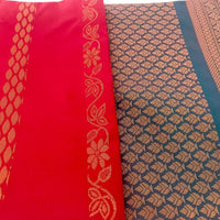 Red Soft Silk Saree with Blue Border - GET ESSENTIAL