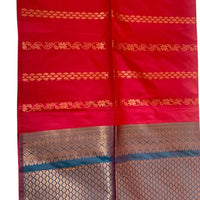 Red Soft Silk Saree with Blue Border - GET ESSENTIAL
