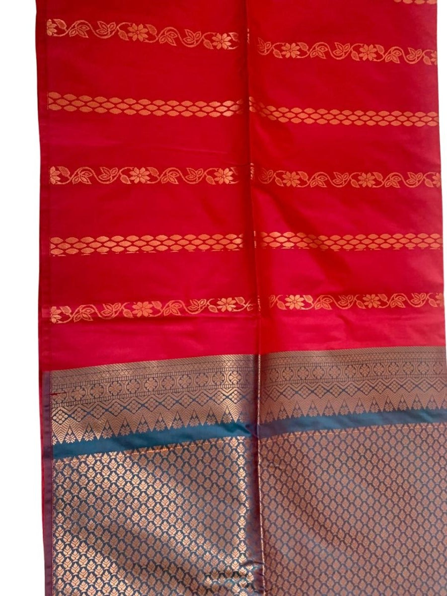 Red Soft Silk Saree with Blue Border - GET ESSENTIAL
