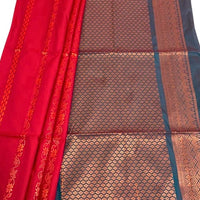 Red Soft Silk Saree with Blue Border - GET ESSENTIAL