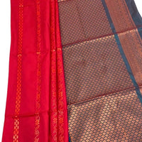Red Soft Silk Saree with Blue Border - GET ESSENTIAL
