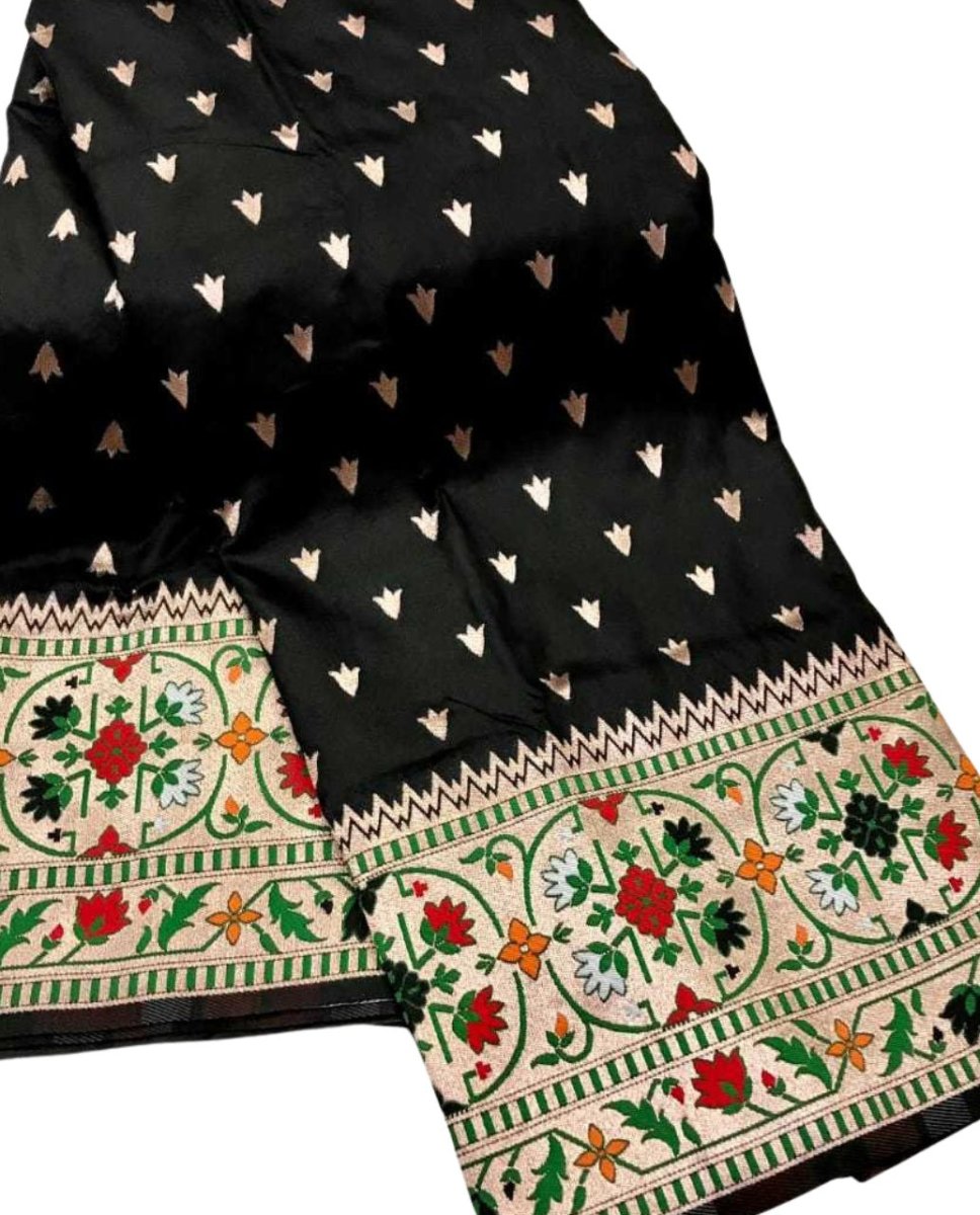 Rich Black Soft Paithani Silk Saree - GET ESSENTIAL