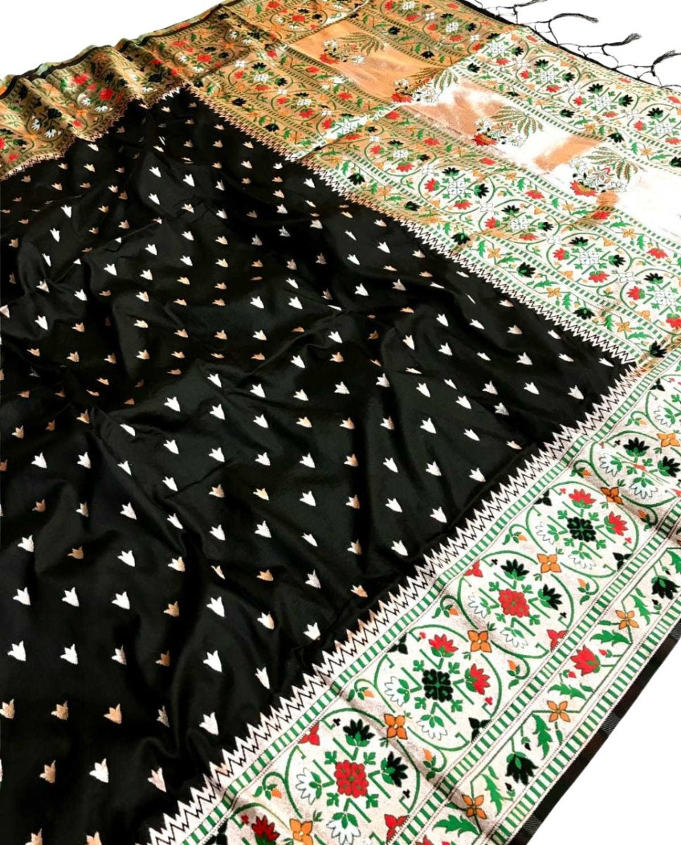 Rich Black Soft Paithani Silk Saree - GET ESSENTIAL