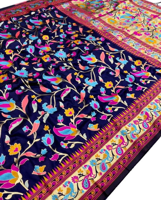Royal Navy Blue Paithani Silk Saree - GET ESSENTIAL