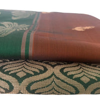 Rust Brown and Green Kanjeevaram Silk Saree with Zari Weave - GET ESSENTIAL