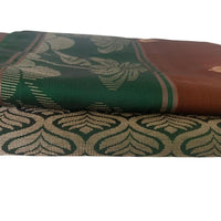 Rust Brown and Green Kanjeevaram Silk Saree with Zari Weave - GET ESSENTIAL