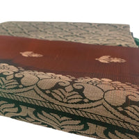 Rust Brown and Green Kanjeevaram Silk Saree with Zari Weave - GET ESSENTIAL