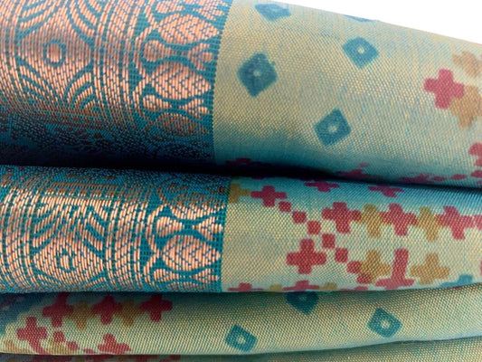 Sea Green Patola Silk Saree with Zari Border - GET ESSENTIAL