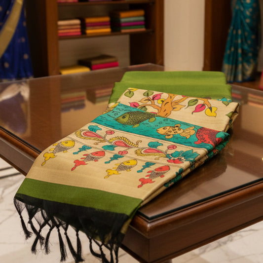 SOFT KHADI RAW SILK KALAMKARI SAREE