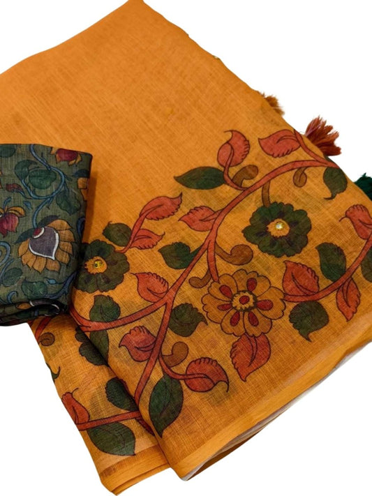 Soft Linen Kalamkari Saree - GET ESSENTIAL