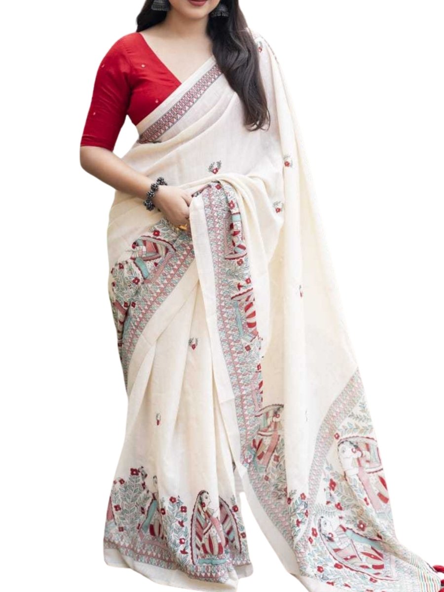 Soft Linen Madhubani Saree - GET ESSENTIAL