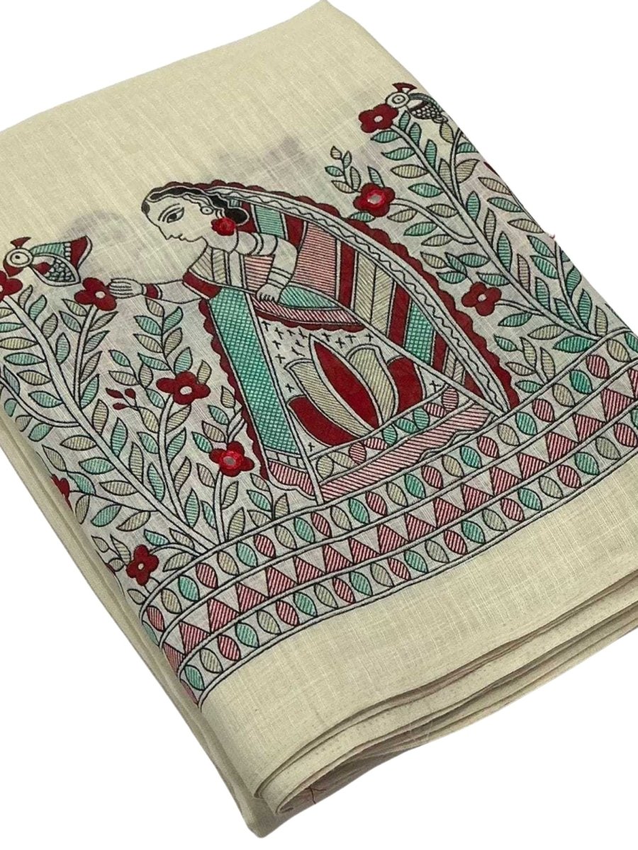 Soft Linen Madhubani Saree - GET ESSENTIAL