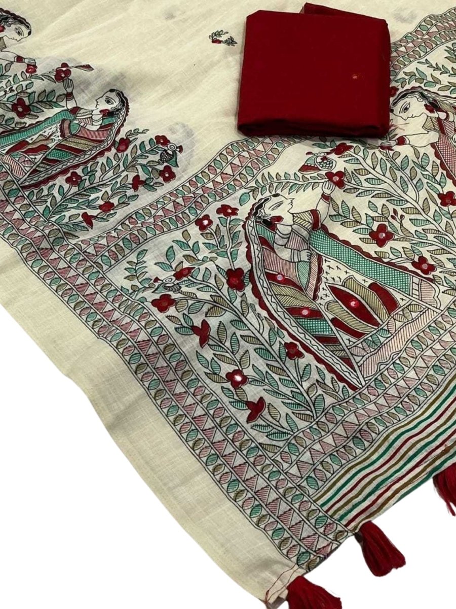 Soft Linen Madhubani Saree - GET ESSENTIAL