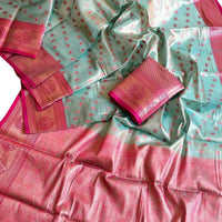 Turquoise and Pink Tussar Silk - GET ESSENTIAL