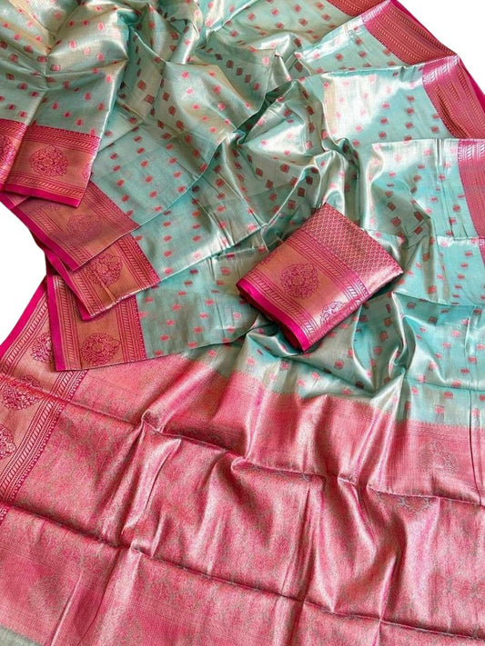 Turquoise and Pink Tussar Silk - GET ESSENTIAL