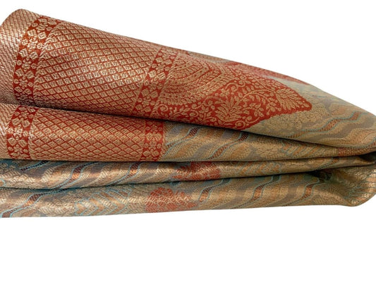Zari Brocade Silk Saree with Red Border & Pallu - GET ESSENTIAL