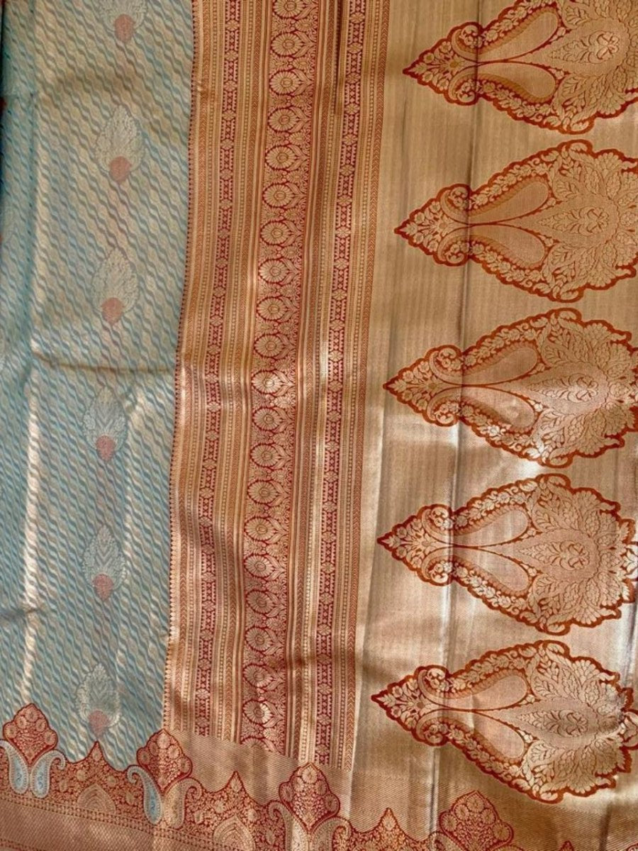 Zari Brocade Silk Saree with Red Border & Pallu - GET ESSENTIAL