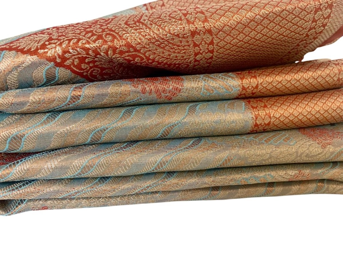 Zari Brocade Silk Saree with Red Border & Pallu - GET ESSENTIAL